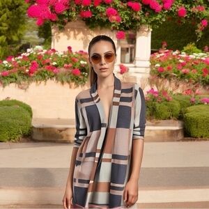 Women’s Cardigan 1775 Long Vest Plaid Open Front Cardigan Knit Sleeveless Jacket